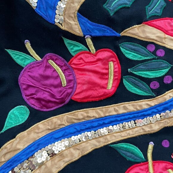 Vintage 1980s Accessory Lady Womens Top Sz Medium Black Beaded Sequins Loud - Picture 9 of 11